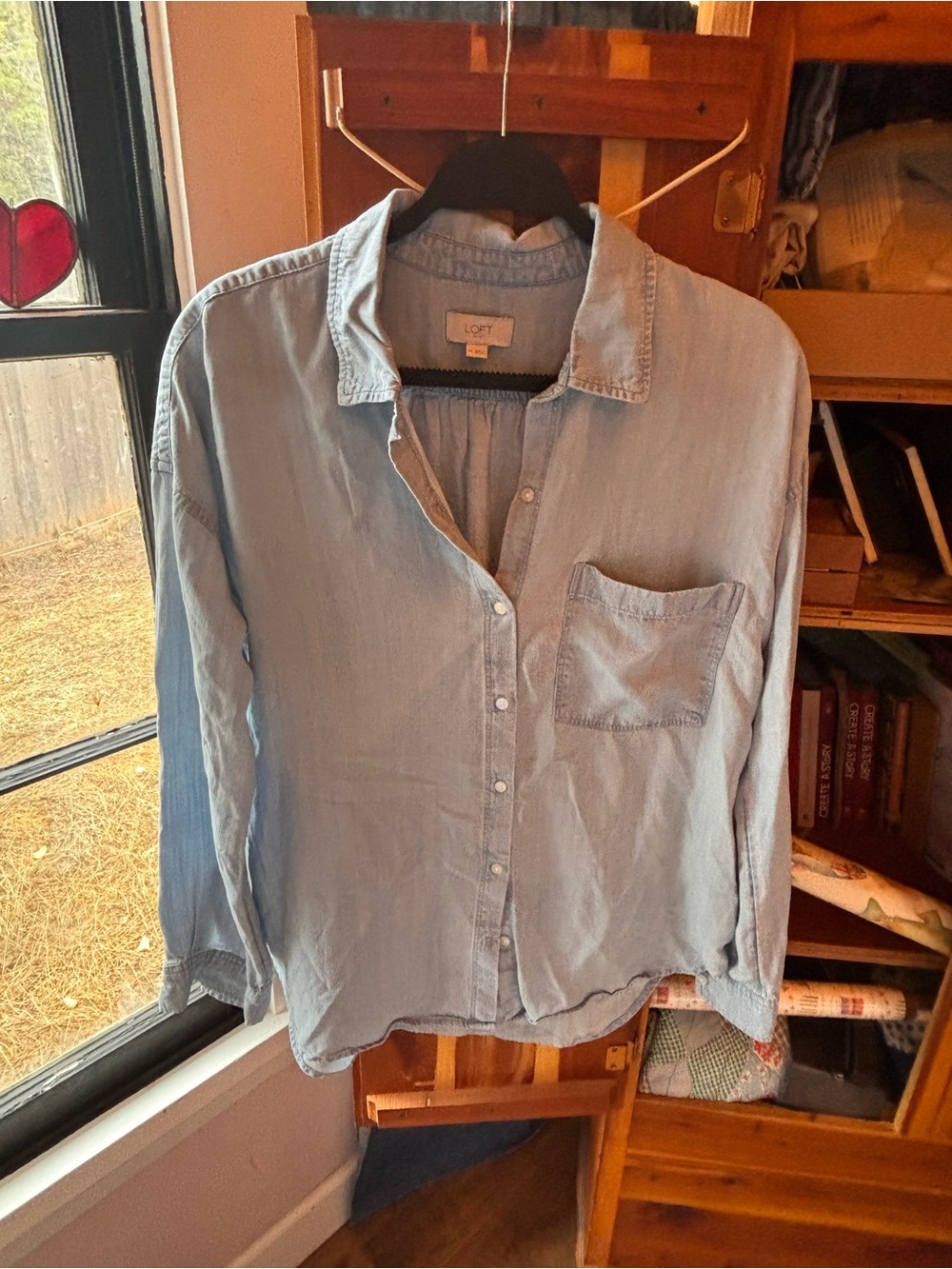 LOFT Pale Blue Denim-Style Button Down Shirt